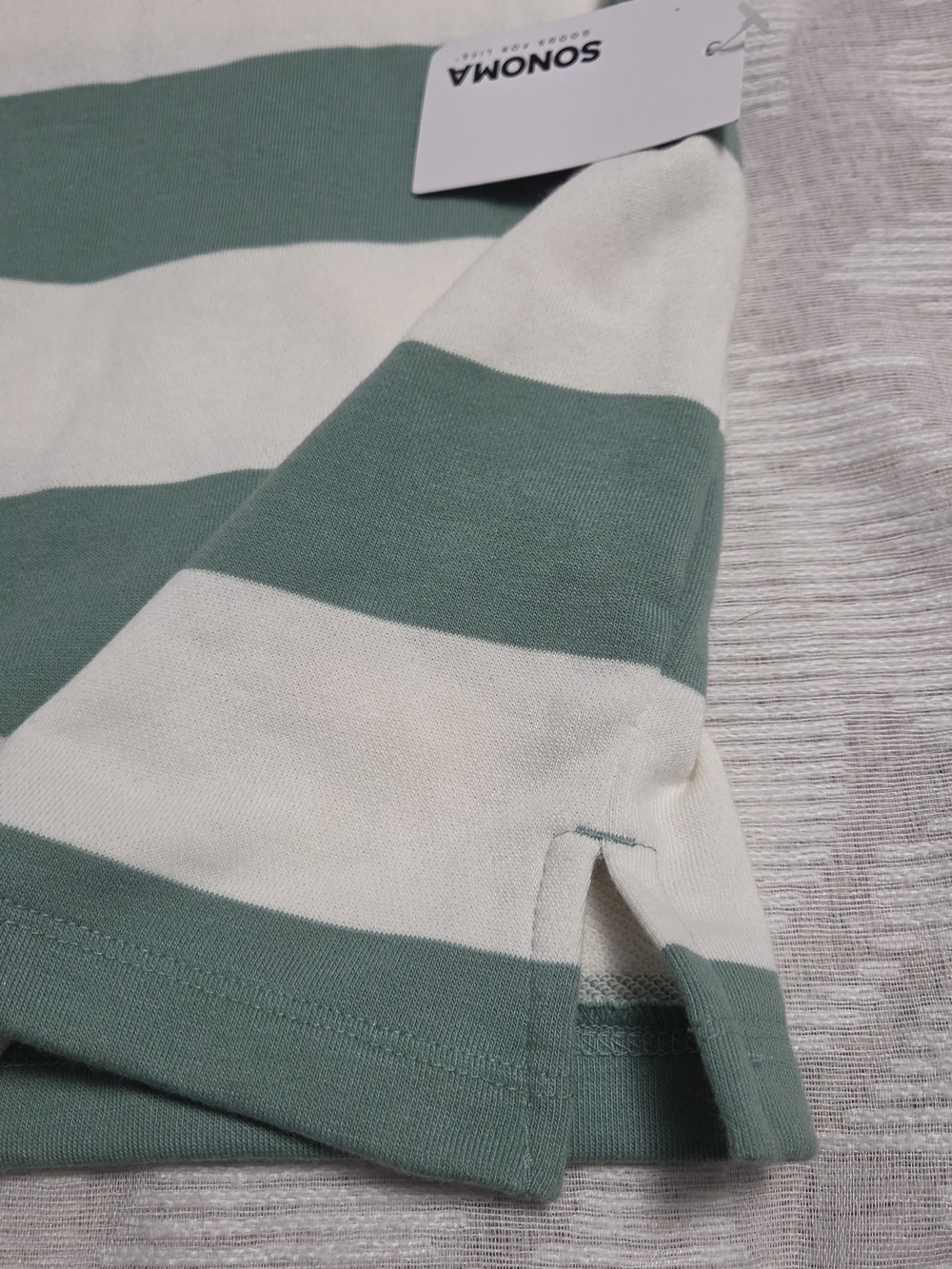 NWT Sonoma Women's M Green & White Striped Crop Sweater Crew Neck Short Sleeve T - Picture 10 of 10